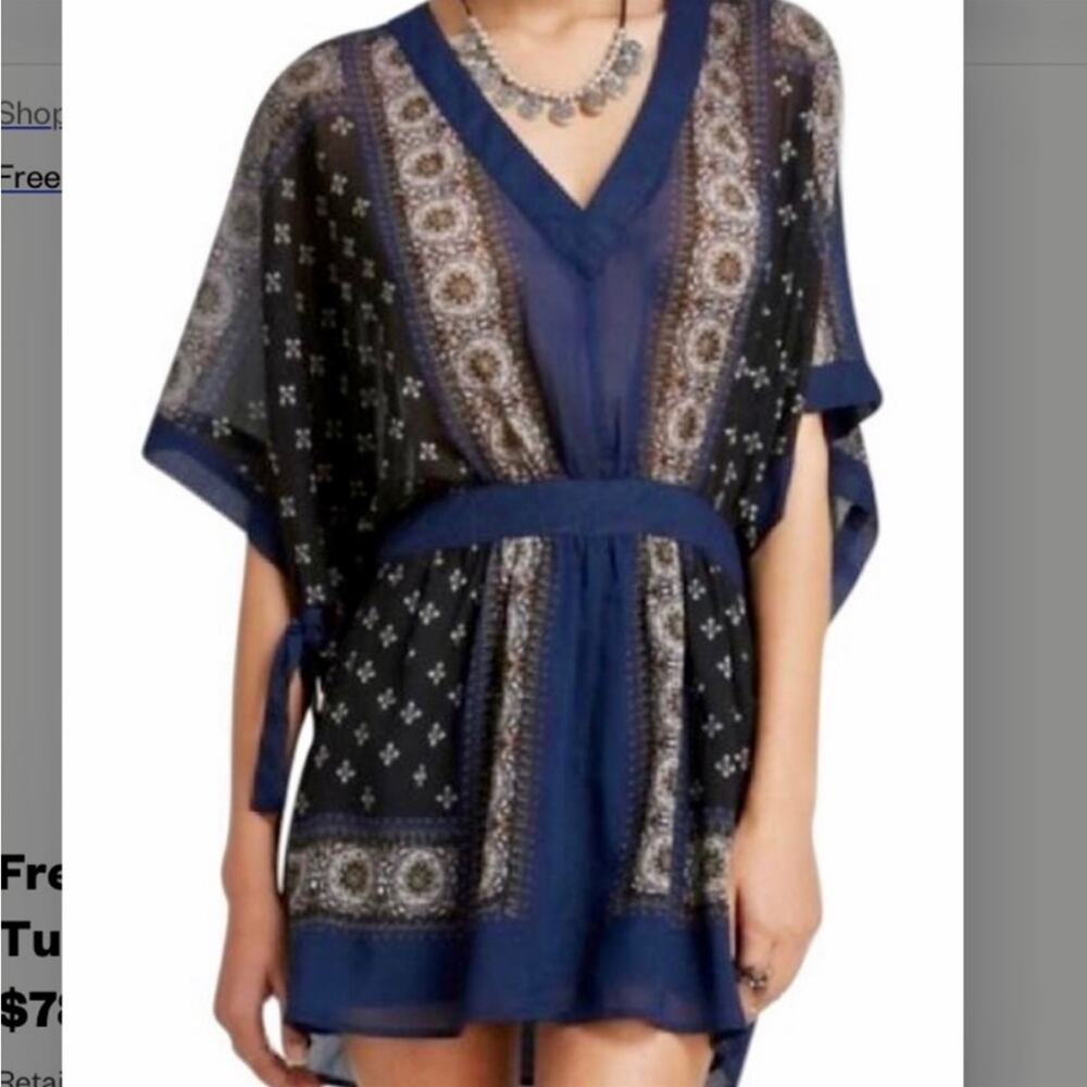 FREE PEOPLE Womens Boho Printed Kimono Tied Sleeve V-Neck Mini Dress Size XS - Picture 8 of 11